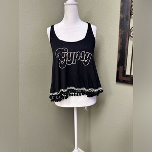 Vintage Havana black Gypsy Pom Pom tassel hem crop top